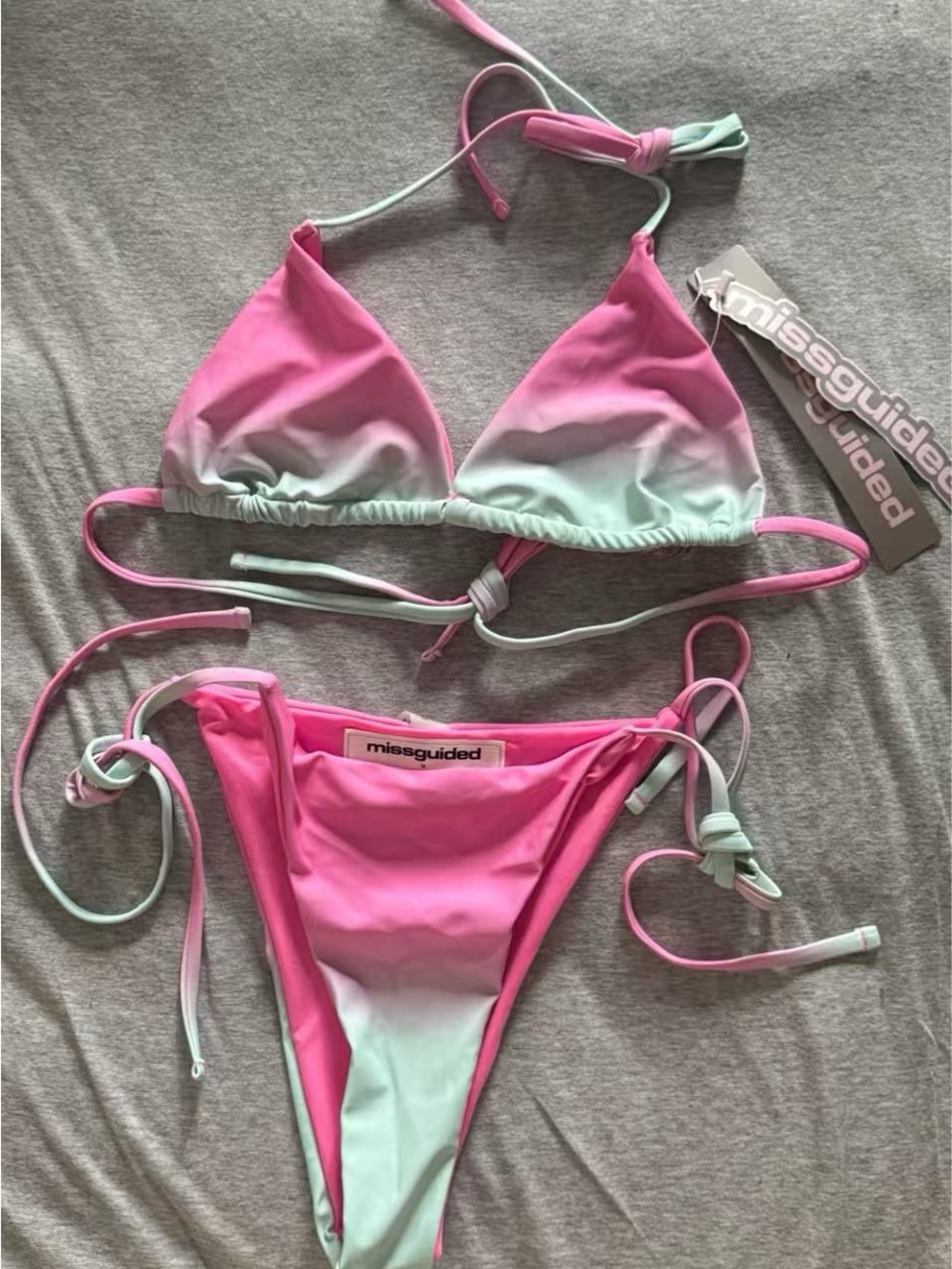 Missguided Pink Ombre String Bikini Set